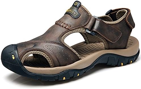 Yahao Men's Leather Fisherman Sandals, Summer Outdoor Beach Closed Toe Sandals (Dark Brown, Size 11)