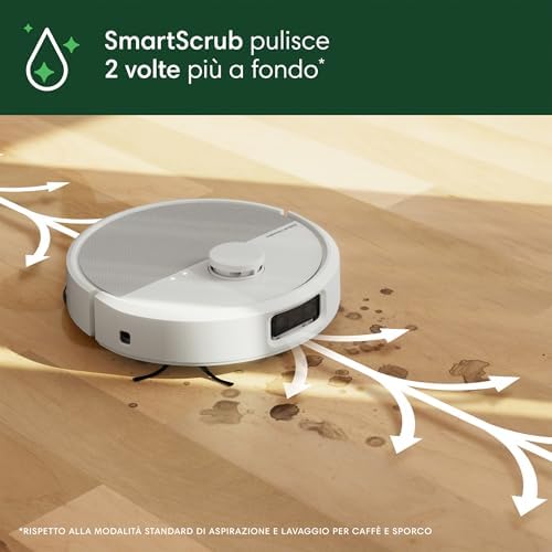 Roomba Plus 505 Combo + Stazione AutoWash, Robot Aspirapolvere Lavapavimenti, ClearViewPro LiDAR,DualClean,SmartScrub, Riconoscimento Oggetti, Pulizia a Zone, Controllo Vocale e App, Bianco