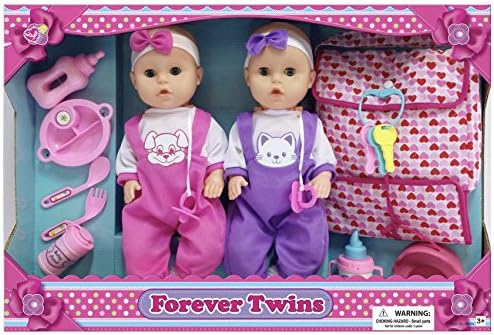 Lovee 14" Twin Dolls with Diaper Bag and accessories