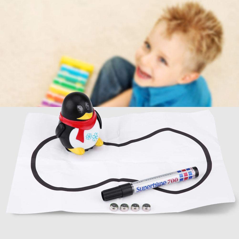 NOENNULL Penguin Inductive Toy, Automatic Follow Drawn Line Toy for Kids, Educational with Penguin Design, Vivid & Cute, Ideal Sensory Learning Toy for Children (Black)