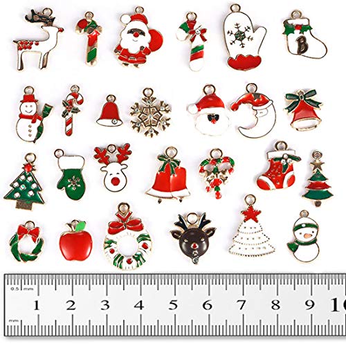 SEVENWELL Christmas Pendant Charms 26pcs Assorted Gold Plated Christmas Enamel Charm Pendant for DIY Jewelry Making Necklace Bracelet Earring DIY Jewelry Accessories Charms