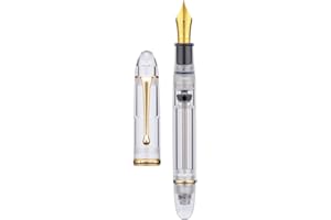 Asvine V800 Fountain Pen - Vacuum Filling System with Large Ink Capacity - Smooth Number 8 Extra Fine Nib with Gift Case and Wrench- Clear Gold Acrylic