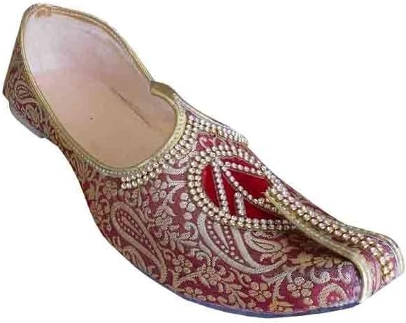 Kalra Creations Men Shoes Indian Handmade Flip-Flops Punjabi Khussa Maroon & Golden Jutties