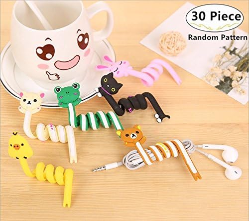 Magnolora 30 Pack Cable Tie Cord Organizer Wire Wrap Headset Headphone Earphone Wrap Winder Cute Cartoon Animal Cable Manager Cord Keeper