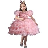 DreamHigh Little Girls Sequined Party Ball Dress Big Bow Headband Special Party Prom Dress