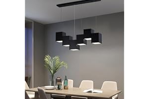 BULUXE Modern Black Kitchen Island Lighting, Linear Chandeliers for Dining Room 6-Light Square Ceiling Hanging Pendant Light
