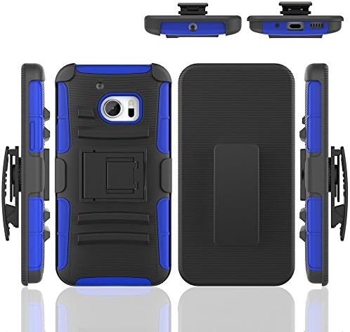 HTC 10 Case, Shock Absorbing 3 in 1 Holster Case with Kick Stand and Belt Clip, Osurce Full Protection Heavy Duty Hybrid Case Cover for HTC 10, HTC ONE M10 (Black + Navy Blue)