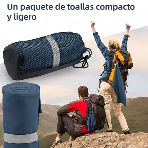 Toalla Microfibra Secado Rápido 3 Pack, Toalla Natacion Super Absorbente Toalla Gym de Baño Suave y Ligero para Natacion,Toalla de Viaje Ligera y Portatil para Natacion,Deporte,Baño,Viajes,Azul Oscuro