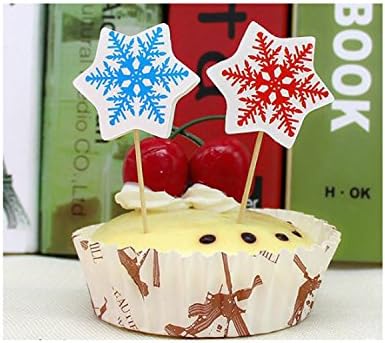ADELEWAYS Cocktail Sticks Party Frilled Toothpicks Sandwich Appetizer Cocktail Cake Cupcake Picks Party Supplies Plates Big Snowflakes Picks Set of 12 Pcs