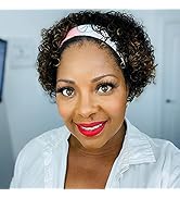 Ombre Short Curly Bob Headband Wigs for Black Women 180 Density Highlight Honey Blond Pixie Cut H...