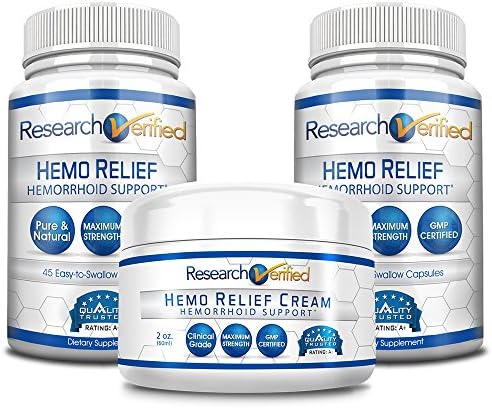 Research Verified Hemo Relief - with Horse Chesnut, Witch Hazel, Rutin, Hesperidin, and More - Dual-Action Formula - 2 Bottles and 1 Cream- Made in The USA