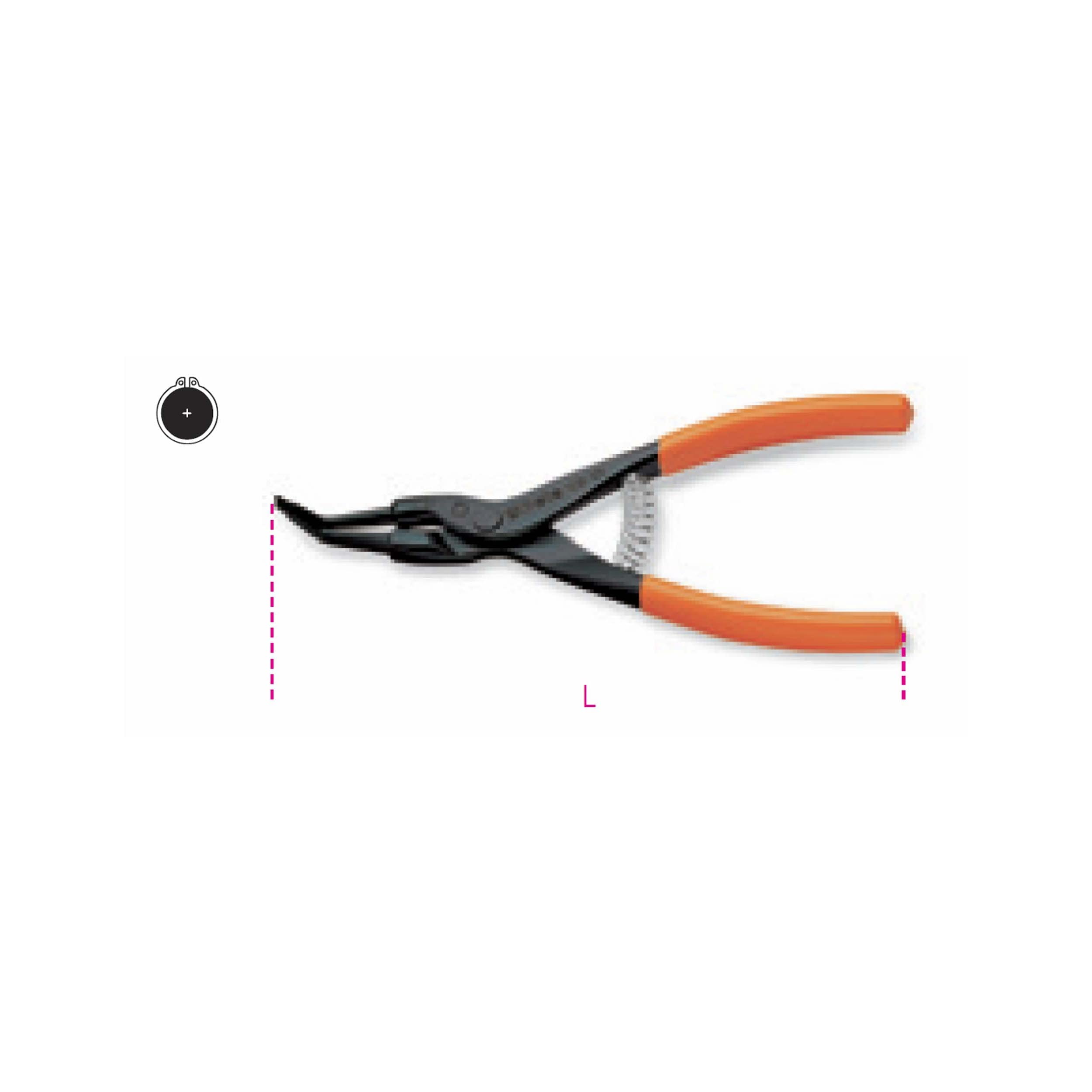 Beta 10370014 Model 1037 140X13 External Circlip Pliers, Bent Pattern, 45deg, Pvc-coated Handles for 10-25mm Circlips, 140mm x 1.3mm