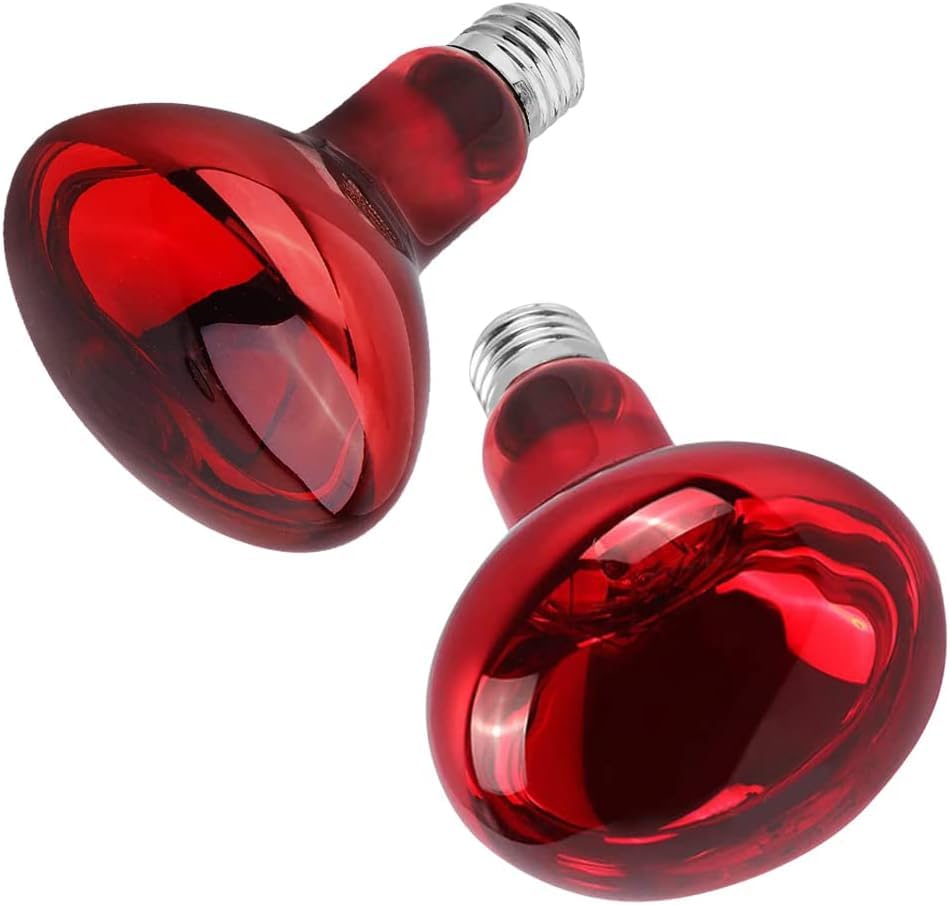 LUFEIS Reptile Heating Bulb, 2 Pack 100W Heat Lamp for Reptiles, E27 Base Infrared Heat Bulbs, Infrared Basking Spot Light Bulb for Reptiles, Amphibians, Chicks, Birds, Puppies
