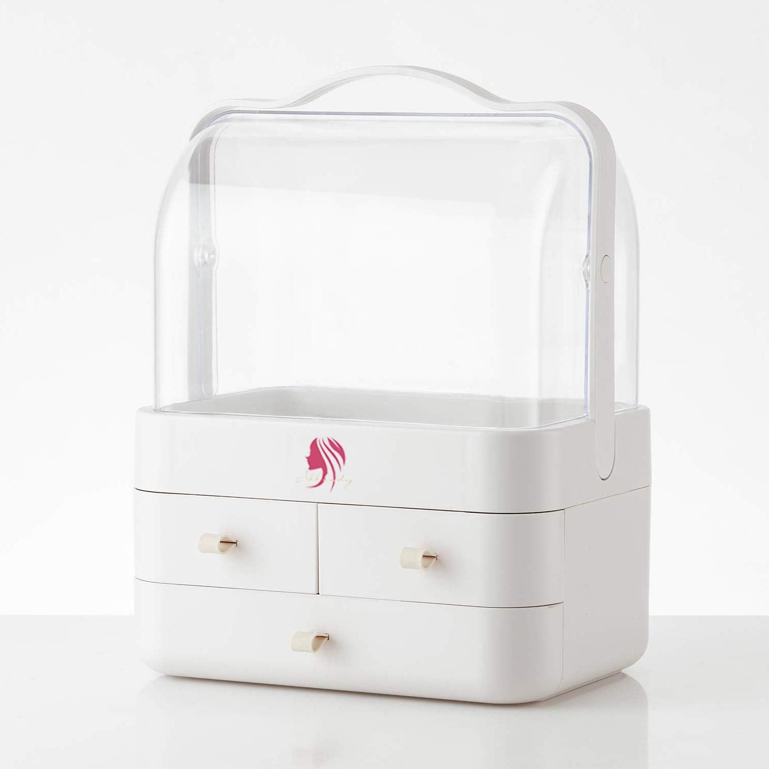 Clear Cosmetic Storage Organizer - Cosmetic Display Cases, Jewelry and Hair Accessories. Looks Elegant Sitting on Your Vanity, Bathroom Counter or Dresser. Clear Design for Easy Visibility (White): Home Improvement