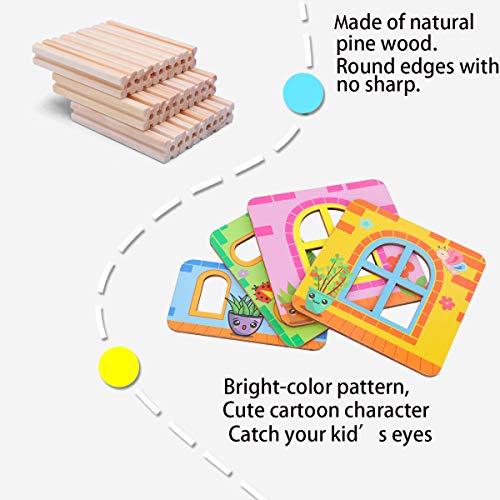 Wondertoys 128 Pieces Wooden Dollhouse Accessories with 2 People DIY Architecture Model Set Pretend Play Educational Toys for 3 Years Old Boys and Girls - Thumbnail 4