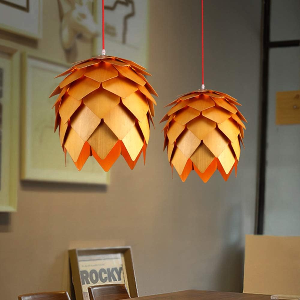 FZSQ Pine Cone Shape Handmade Rattan Lampshade, Pendant Or Table Shade Natural Wood Brown Colour Nordic Morden Style Lantern,Dia45CM