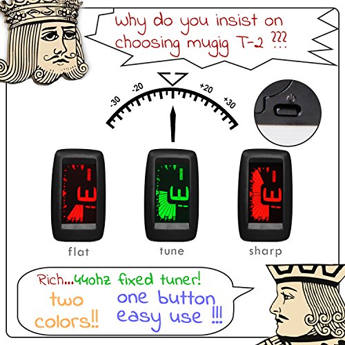 Mugig Guitar Tuner Clip-on Tuner for Guitar, Ukulele, Bass, Violin, Chromatic Tuning, 360 degree bright display, one button simple to use. - Thumbnail 3