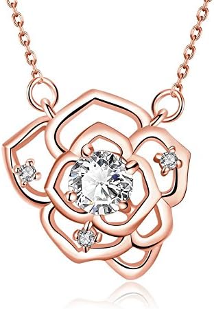 Guanta Fashion Design Chain Necklace Zircon Flower Pendant Girl Jewelry(Rose gold)