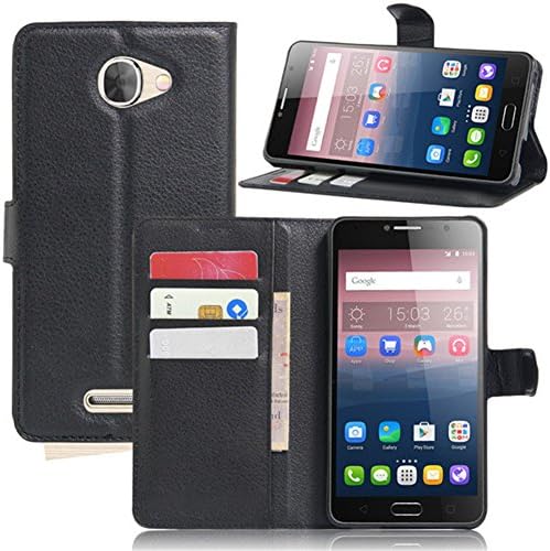 Kingru Case for Alcatel POP 4S Fashion PU Litchi Pattern Wallet Stand Case Cover with Card Slot -Black
