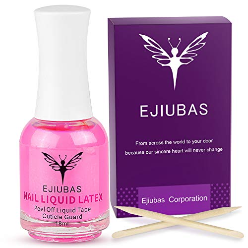 Liquid Latex for Nails Cuticle Guard - Ejiubas Peel Off Liquid Latex for Nail Stamping Kit Nail Protector Nail Polish Barrier Skin Nail Liquid Tape 1 Bottles with 10pcs Wooden Sticks