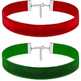 TKHLT 2PCS Vintage Red Velvet Choker Necklace and Green Velvet Choker Gothic Adjustable Collar Halloween Christmas Jewelry Gift for Women