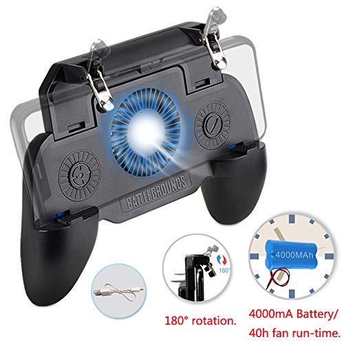 Takyu Mobile Game Controller 4000mAh for iPhone, PUBG iOS & Android Mobile Gaming Trigger Joystick with Battery USB Cable and Cooling Fan, Upgraded Version 4 in 1 Gamepad