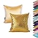 AMAZLINEN(TM Decorative Glitzy Sequin & Comfy Satin Solid Throw Pillow Cover 18 Inch Square Pillow Case, Hidden Zipper Design, 1 Cover Pack Only(Gold)