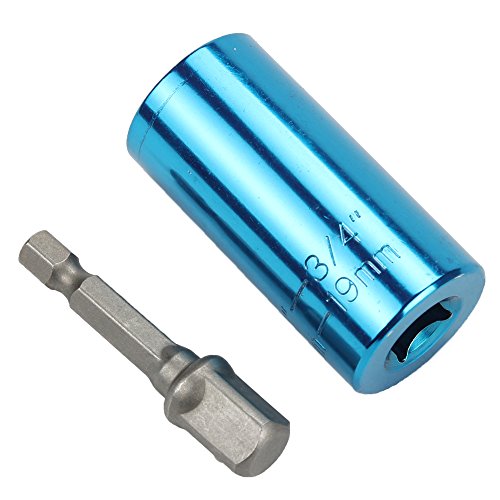 Breynet 105 Degree Right Angle Extension Power Screwdriver Drill Attachment 1/4" Drive Hex Magnetic Bit with 7mm-19mm Ratchet Universal Gator Sockets Metric Wrench Power Drill Adapter Set (blue)