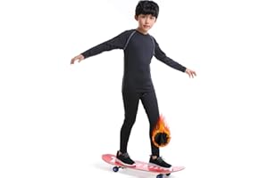 TERODACO Boys Thermal Underwear 2 PCS Athletic Base Layer Kids' Compression Shirts and Leggings Set