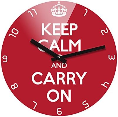 Refelx Non-Ticking Silent Acrylic Wall Clock, Small, Keep Calm and Carry on, Red