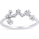 AFFY 1/10 Carat Natural Round Diamond Celestial Star Horoscope Astrology Zodiac Sign Ring In 14k White Gold Over Sterling Silver (0.1 Cttw, H-I Color, I1-I2 Clarity)
