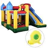 Costzon Mighty Inflatable Bounce House, Castle Jumper Moonwalk Slide Bouncer, Kids Jumper with Balls (Bounce House with 680W Blower)