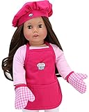 Hot Pink Baking Apron, Hat & Gingham Mitten Set | 4 Piece Doll Apron Set for 18 In Dolls