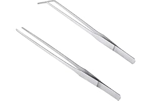 2Pcs Feeding Tongs,Long Handle Aquarium Tweezers Serving Tongs,Aquarium Tweezers Stainless Steel Straight and Curved Tweezers