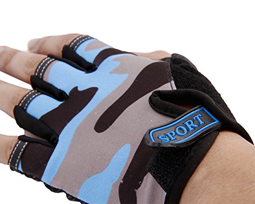 Ylucky Kid Half Finger Cycling Gloves Mitten Children Bike Riding Fingerless Gloves Breathable Non-slip Shock-absorbing Gloves for Fishing Roller Skating Hunting Climbing MTB Outdoor Sports Boy Girl - Thumbnail 4