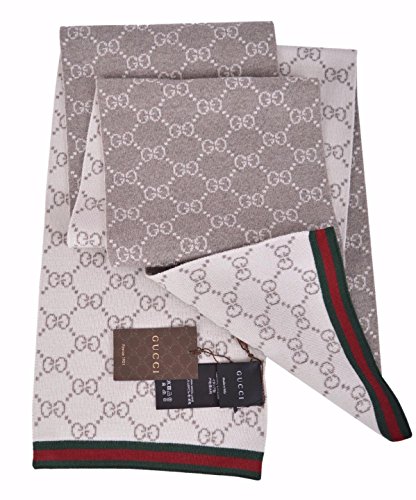 Gucci Men's Taupe Wool Reversible GG Guccissima Red Green Stripe Scarf