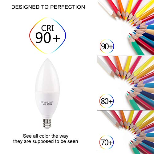 GALYGG E12 LED Candelabra Light Bulbs 60 Watt Equivalent, Warm White 2700K 600LM, Chandelier Bulb 7W CRI 90+ Non-Dimmable - 6 Packs - Thumbnail 7