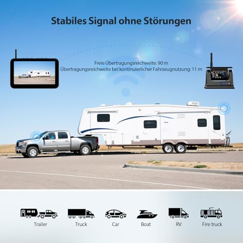 7 Inch Wireless Solar Magnetic Reversing Camera: 9600 mAh Battery, 7 Inch 1080P HD Monitor, 1 Minute Installation, IP69K Waterproof Reversing Cameras, for Trailers, Motorhomes and Trucks