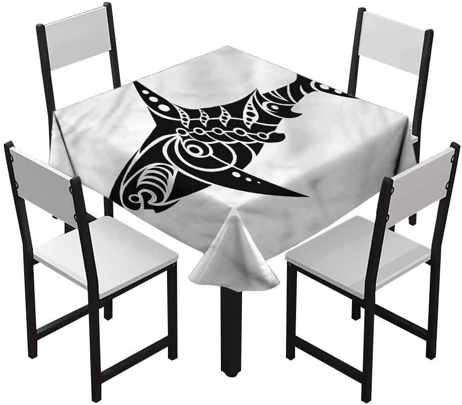 Flyerer Tribal Black and White tableclothStain Resistant and Spillproof Suitable for banquets, Parties Shark Tattoo Design Artwork Decorative Tablecloth W54 xL54