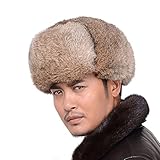 Real Fur Trapper Winter Hat - Natural Rabbit Full Fur Russian Hunting Aviator Hats For Men Women FURTALK Designed