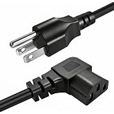 3 Prong 5ft AC Power Cord Right Angle 90 Degree Plug C13 Power Cable Replacement for TV, PC, Monitor, and Computer