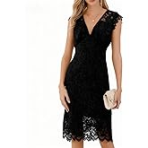GERT COREL Lace Cocktail Dress for Women, Sleeveless V Neck Elegant Bodycon Midi Dress for Party & Evening