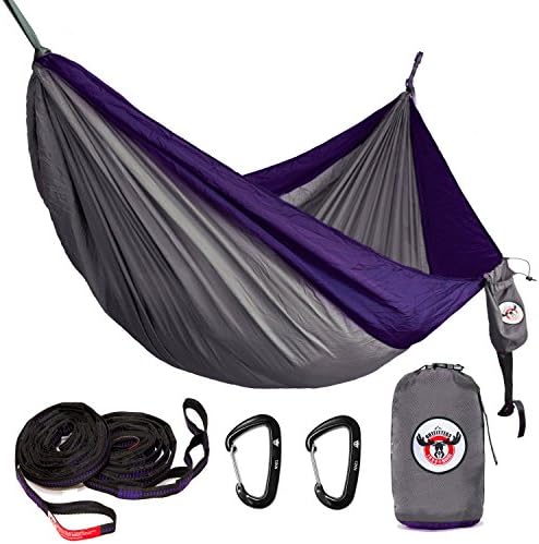 Iron Moose Outfitters Outdoor Double Camping Hammock Gear Set By includes Tear Resistant Rip-Stop Nylon Hammock fits two person, 12KN Wiregate Carabiners and Heavy-Duty Tree Straps