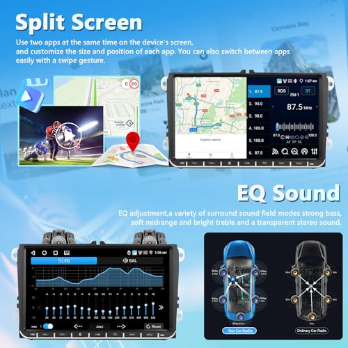 Motorsi Carplay Car Radio for VW Passat Golf MK5 MK6 Jetta Polo Touran Sharan Seat, 4GB+64GB Android Car GPS Radio Navigation WiFi FM/RDS EQ DSP SWC Bluetooth Canbus + Camera