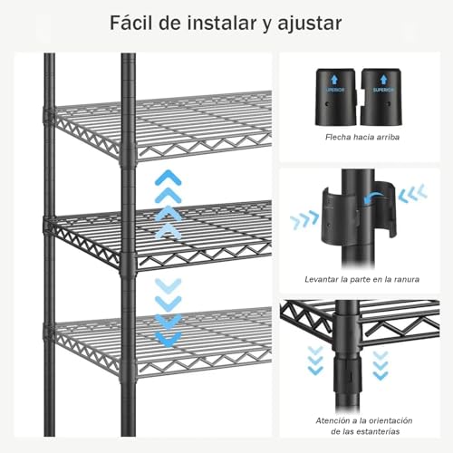 Perchero de Metal para Ropa con 2 Cestas Almacenamiento Deslizantes, Closet Armables de Ropa Multifunción, Perchero de Pie Carga de 400KG, 174 * 43.5 * 195cm, Negro