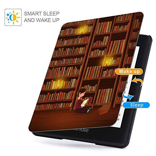 Jingdu Water-Safe Painting Case for All-New Kindle Paperwhite 10th Generation 2018 Released Premium PU Leather Slim Lightweight Smart Cover with Auto Wake/Sleep,B-Library