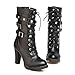 Susanny Women's Mid Calf Leather Boots Chic High Heel Lace Up Military Buckle Motorcycle Cowboy Black Ankle Booties 7 B (M) US