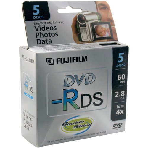 Fujifilm Media 25302910 DVD-R Camcorder 2.8GB 60 Minutes Double Sided Jewel HT – 5 Pack