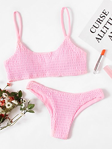 SOLYHUX Women's Two Piece Shirred Bikini Set Pink S
