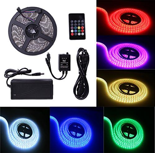Music Control LED Strip Lights 16 Colors &amp; 5050 Epoxy Flexible RGB Lights Belt Waterproof Durable Lights 16.4FT/5M LED Lights Strip 300 LED Lights IR controller &amp; 12V 5A Power